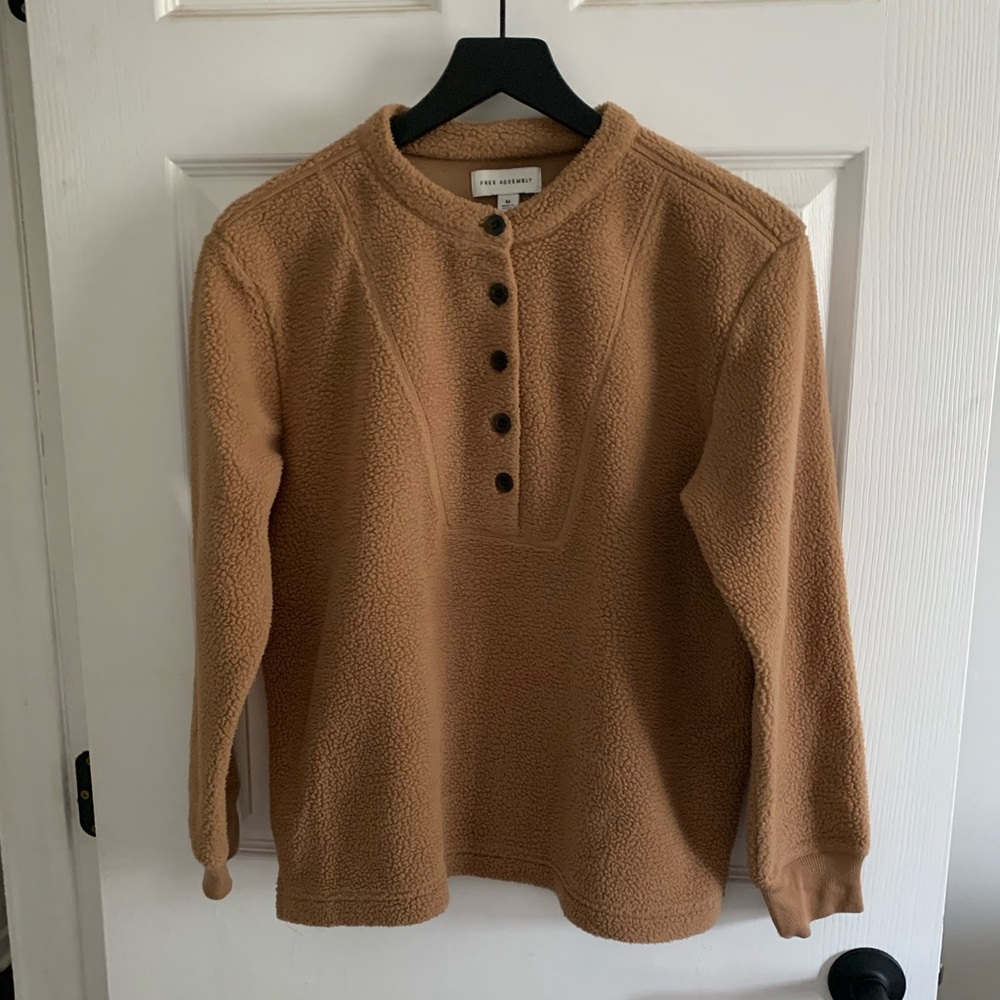 Tan Fleece Button-Up Sweatshirt